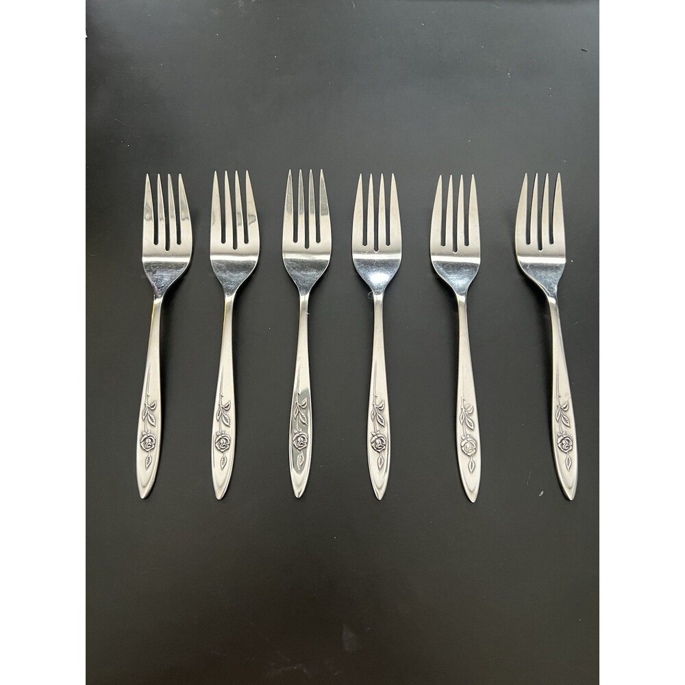 Oneida Community MY ROSE Stainless 6 Salad Forks Betty Crocker Flatware - 6 1/4"